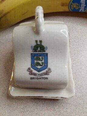 Antique Crested Souvenir Tiny Butter Cloche BRIGHTON England